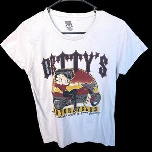Brisco Betty Boop Shirt Womens‎ Medium Gray Cartoon Motorcycle Short Sleeve